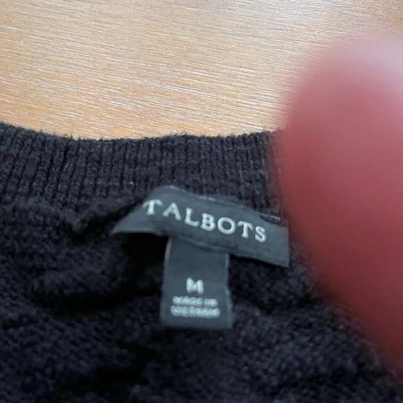 Talbots Soft Cotton Blend Pointelle Knit Black V Neck Sweater Size Medium - Picture 8 of 9